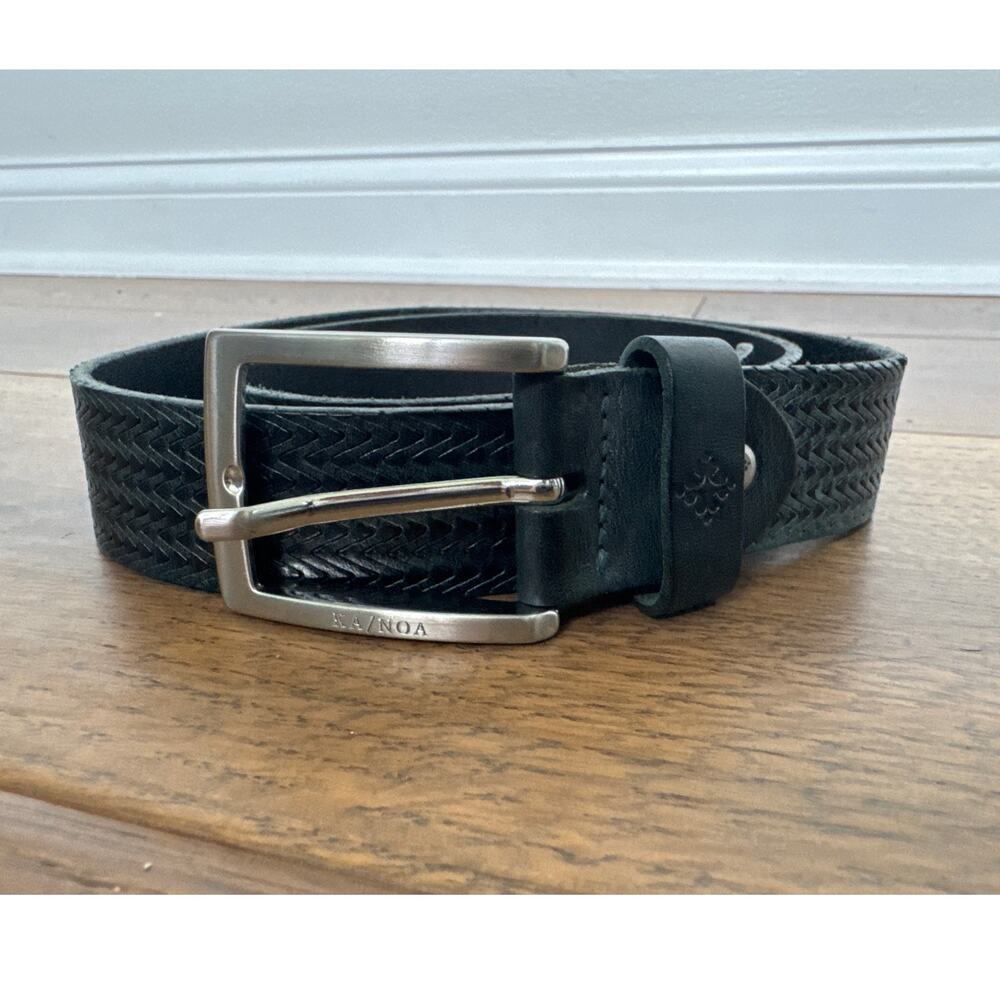 KA/NOA Men's Leather Belt Charcoal Gray Black Made in Italy IT 85 Small
